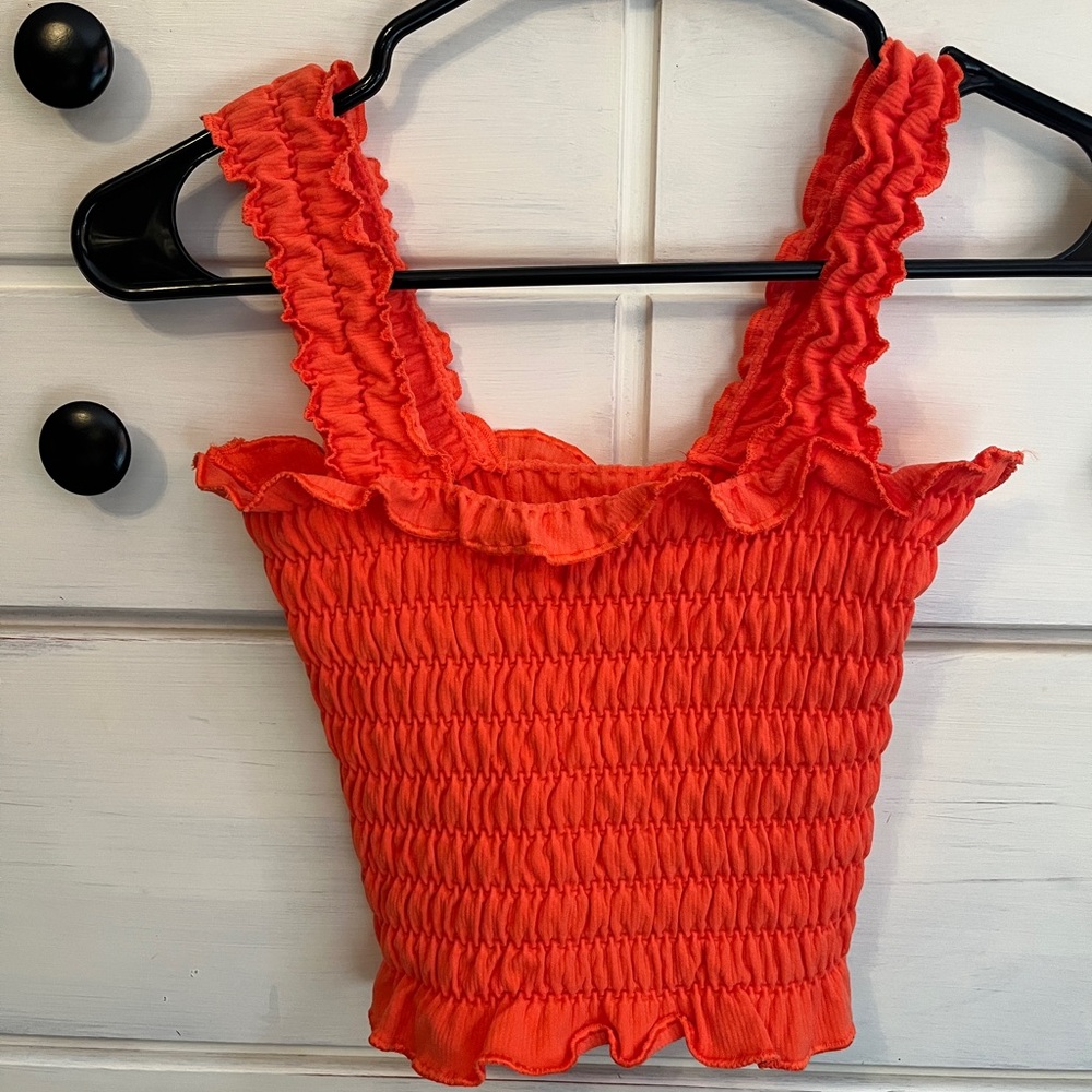 Anthropologie Ruffled Orange Smocked Women's Top